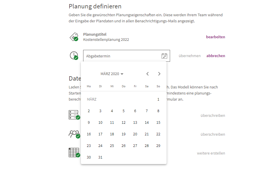 Definieren der Planung